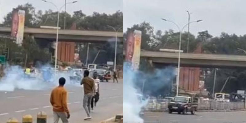 Police lobby teargas at demonstrating UoN students.